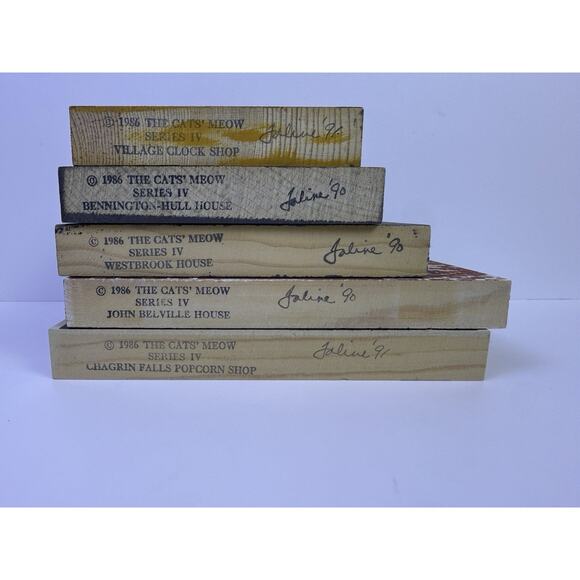 The Cat’s Meow 1986 Series IV Set Of 5 Wooden Painted Shelf Sitter Village - Picture 8 of 10